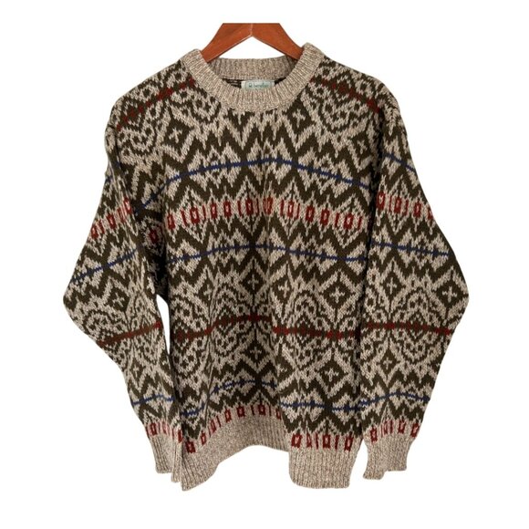 Vintage Benetton Shetland Wool Fair Isle Knit Sweater Made In Italy XLarge - Picture 1 of 10